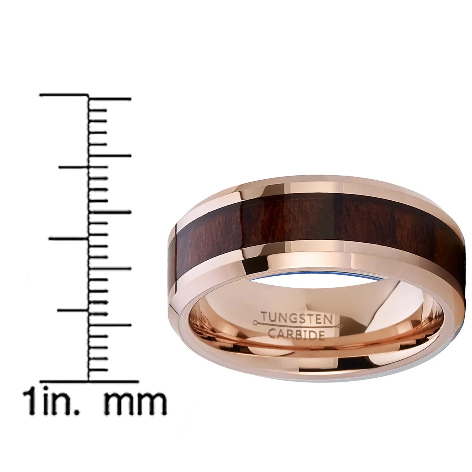 Mens Rosetone Tungsten Carbide Wedding Band Engagement Ring Wood Inlay Comfort-Fit 8Mm 7.5